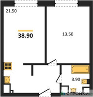 Планировка однокомнатной(квартира) площадью 38.9 квадратных метров в “ЖК Восточный”