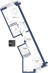 Планировка однокомнатной(квартира) площадью 45.4 квадратных метров в ЖК “ЖК КИНОКВАРТАЛ”