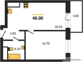 Планировка однокомнатной(квартира) площадью 41.1 квадратных метров в “ЖК Одинцовские кварталы”