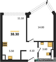 Планировка однокомнатной(квартира) площадью 38.3 квадратных метров в “ЖК High Life (Хай Лайф)”