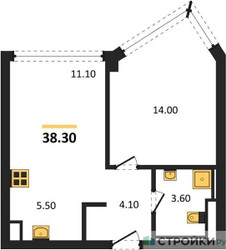 Планировка однокомнатной(квартира) площадью 38.3 квадратных метров в ЖК “ЖК High Life (Хай Лайф)”