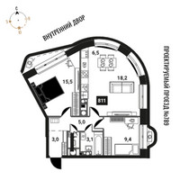 Планировка трехкомнатной(квартира) площадью 61.9 квадратных метров в “ЖК Интеллигент”