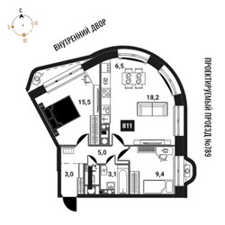 Планировка трехкомнатной(квартира) площадью 61.9 квадратных метров в ЖК “ЖК Интеллигент”