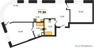 Планировка двухкомнатной(квартира) площадью 82.8 квадратных метров в “ЖК Родина Переделкино”