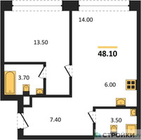 Планировка однокомнатной(квартира) площадью 48.1 квадратных метров в “ЖК Мангазея в Богородском”