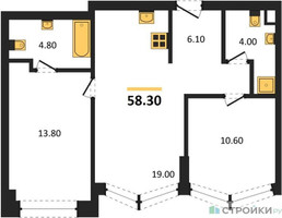 Планировка двухкомнатной(квартира) площадью 58.3 квадратных метров в “ЖК Айс Тауэрс”