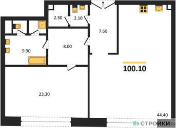 Планировка однокомнатной(квартира) площадью 100.1 квадратных метров в ЖК “ЖК Nicole (Николь)”