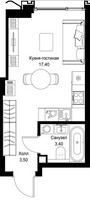 Планировка студии(квартира) площадью 24.3 квадратных метров в “Мультиквартал СИТИДЗЕН”
