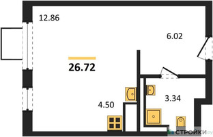 Планировка студии(квартира) площадью 26.72 квадратных метров в “ЖК Пригород Лесное”