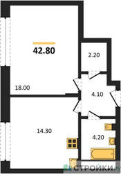 Планировка однокомнатной(квартира) площадью 42.8 квадратных метров в ЖК “ЖК Переделкино Ближнее”