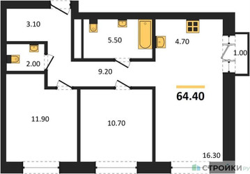 Планировка двухкомнатной(квартира) площадью 64.4 квадратных метров в ЖК “ЖК Квартал Метроном”