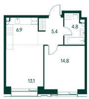 Планировка двухкомнатной(квартира) площадью 80.2 квадратных метров в “ЖК Клубный город на реке Primavera (Примавера)”