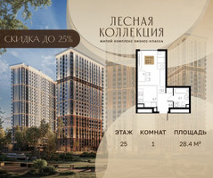 Планировка однокомнатной(квартира) площадью 28.4 квадратных метров в “Лесная Коллекция”