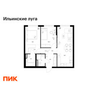Планировка двухкомнатной(квартира) площадью 56.8 квадратных метров в “ЖК Ильинские луга”