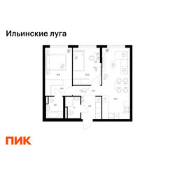 Планировка двухкомнатной(квартира) площадью 56.8 квадратных метров в ЖК “ЖК Ильинские луга”