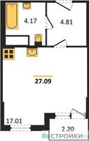 Планировка студии(квартира) площадью 27.09 квадратных метров в “ЖК Светлый мир БиоПолис”