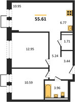 Планировка двухкомнатной(квартира) площадью 55.61 квадратных метров в “ЖК Квартал Сабурово”