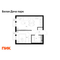 Планировка однокомнатной(квартира) площадью 34 квадратных метров в “ЖК Белая Дача парк”