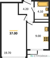 Планировка однокомнатной(квартира) площадью 37 квадратных метров в “ЖК Датский Квартал”