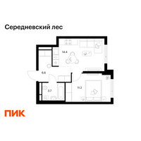 Планировка однокомнатной(квартира) площадью 35.9 квадратных метров в “ЖК Середневский лес”