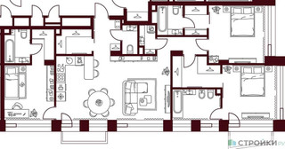 Планировка трехкомнатной(квартира) площадью 112.49 квадратных метров в “ЖК Дом 7 Даниловский”