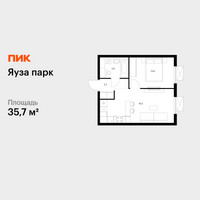 Планировка однокомнатной(квартира) площадью 35.7 квадратных метров в “ЖК Яуза Парк (Мытищи)”