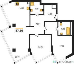 Планировка двухкомнатной(квартира) площадью 87.5 квадратных метров в ЖК “ЖК Монблан”