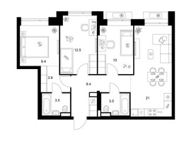 Планировка трехкомнатной(квартира) площадью 73.2 квадратных метров в “ЖК Середневский лес”