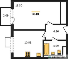 Планировка однокомнатной(квартира) площадью 36.01 квадратных метров в “ЖК Горки Парк”