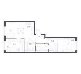 Планировка двухкомнатной(квартира) площадью 57.45 квадратных метров в ЖК “ЖК Квартал Ивакино”
