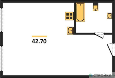 Планировка двухкомнатной(квартира) площадью 42.7 квадратных метров в ЖК “ЖК Наметкин Тауэр”