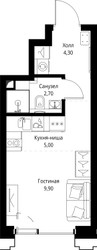 Планировка студии(квартира) площадью 21.9 квадратных метров в ЖК “ЖК SET (Сет)”