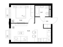 Планировка однокомнатной(квартира) площадью 34.05 квадратных метров в “ЖК Ильинские луга”