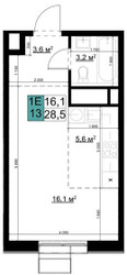 Планировка студии(квартира) площадью 28.5 квадратных метров в ЖК “ЖК Одинцово Сити”