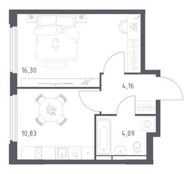 Планировка однокомнатной(квартира) площадью 35.38 квадратных метров в ЖК “ЖК Космический Квартал”