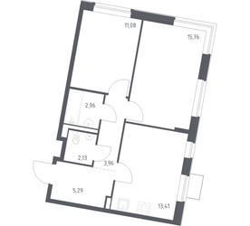 Планировка двухкомнатной(квартира) площадью 54.59 квадратных метров в ЖК “ЖК Квартал Западный”