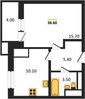 Планировка однокомнатной(квартира) площадью 38.6 квадратных метров в “ЖК Парк Легенд 2”