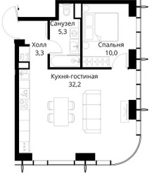 Планировка однокомнатной(квартира) площадью 50.8 квадратных метров в ЖК “ЖК Сити Бэй”