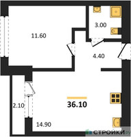 Планировка однокомнатной(квартира) площадью 36.1 квадратных метров в “ЖК Первый квартал”