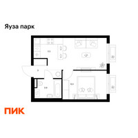 Планировка однокомнатной(квартира) площадью 34.1 квадратных метров в “ЖК Яуза Парк (Мытищи)”