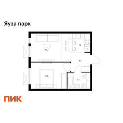 Планировка однокомнатной(квартира) площадью 37.2 квадратных метров в ЖК “ЖК Яуза Парк (Мытищи)”