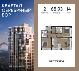 Планировка двухкомнатной(квартира) площадью 68.93 квадратных метров в ЖК “ЖК Квартал Серебряный бор”