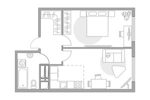 Планировка двухкомнатной(квартира) площадью 43.2 квадратных метров в “ЖК Бригантина”
