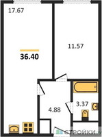 Планировка однокомнатной(апартаменты) площадью 36.4 квадратных метров в “ЖК Пятницкое 58 (Перец)”