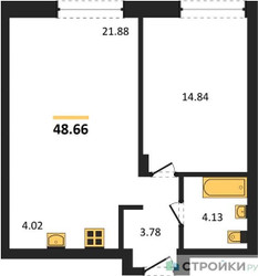 Планировка однокомнатной(квартира) площадью 48.66 квадратных метров в ЖК “ЖК ЭВОПАРК Сокольники”