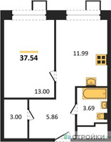 Планировка однокомнатной(квартира) площадью 37.54 квадратных метров в “ЖК Апарт-отель Тропарево парк”