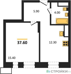 Планировка однокомнатной(квартира) площадью 37.6 квадратных метров в ЖК “ЖК Первый Московский”