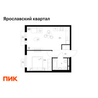 Планировка однокомнатной(квартира) площадью 38.3 квадратных метров в “Ярославский квартал”