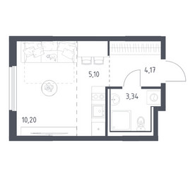 Планировка студии(квартира) площадью 22.81 квадратных метров в ЖК “ЖК Пригород Лесное”