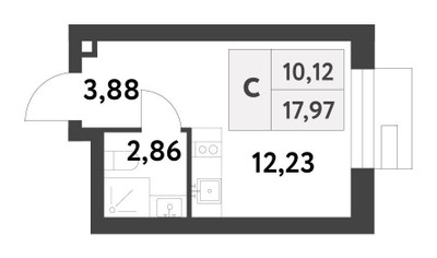 Планировка студии(квартира) площадью 17.97 квадратных метров в ЖК “ЖК Smart Garden (Смарт Гарден)”